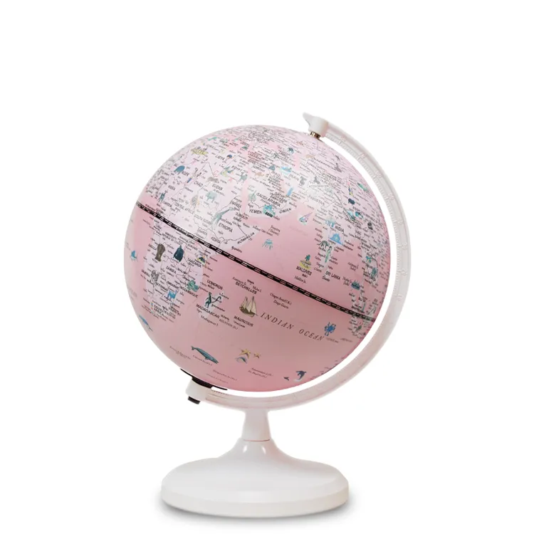 20cm (8") French Language "Gmini" Pink Cartoon Globe with Metal Base & Meridian detail view 2